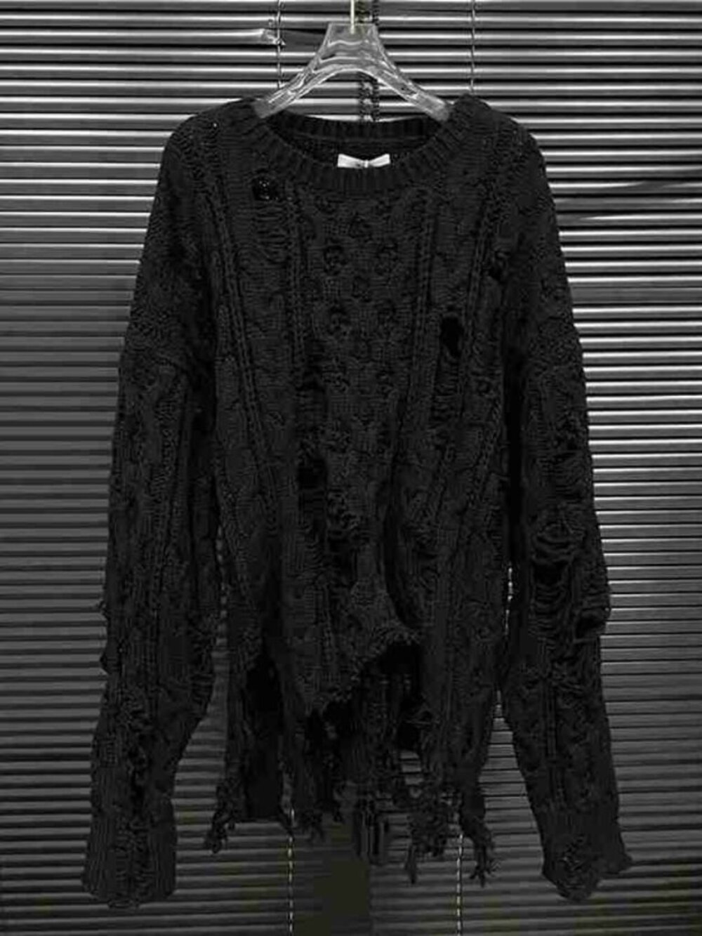 Black Destroyed Knit Top